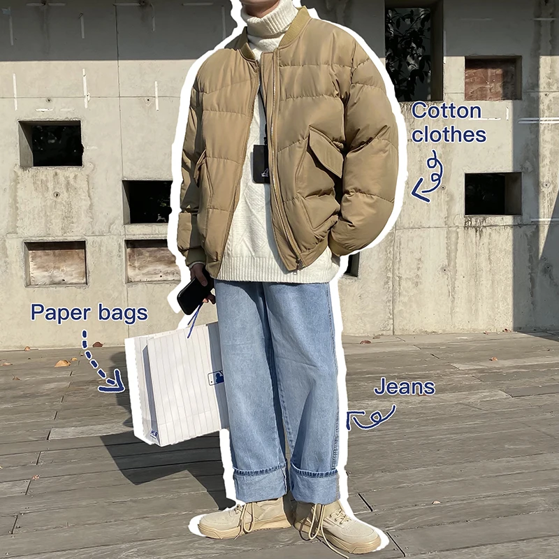 

Men's Thiened Autumn Winter Bread Coat Loose Baseball Collar Warm Cotton Jaet Faionable Urban Sle Regular Length
