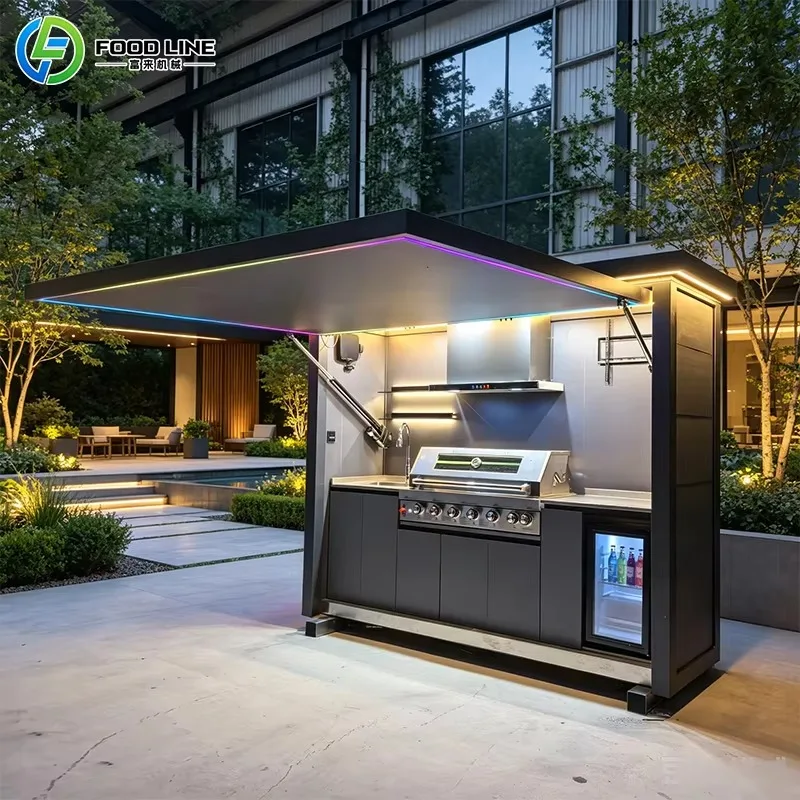 Stainless Steel Glass Door Outdoor Kitchen Pod Container Shed BBQ Sink Modular Weatherproof Custom