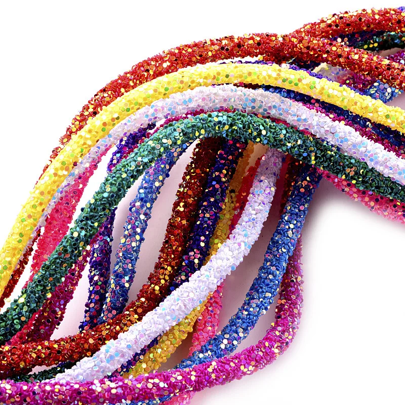 1Yard 6mm Glitter Sequins Rhinestones Soft Tube Cord Rope String for DIY Clothing Shoes Hat Jewelry Bracelet Party Decoration