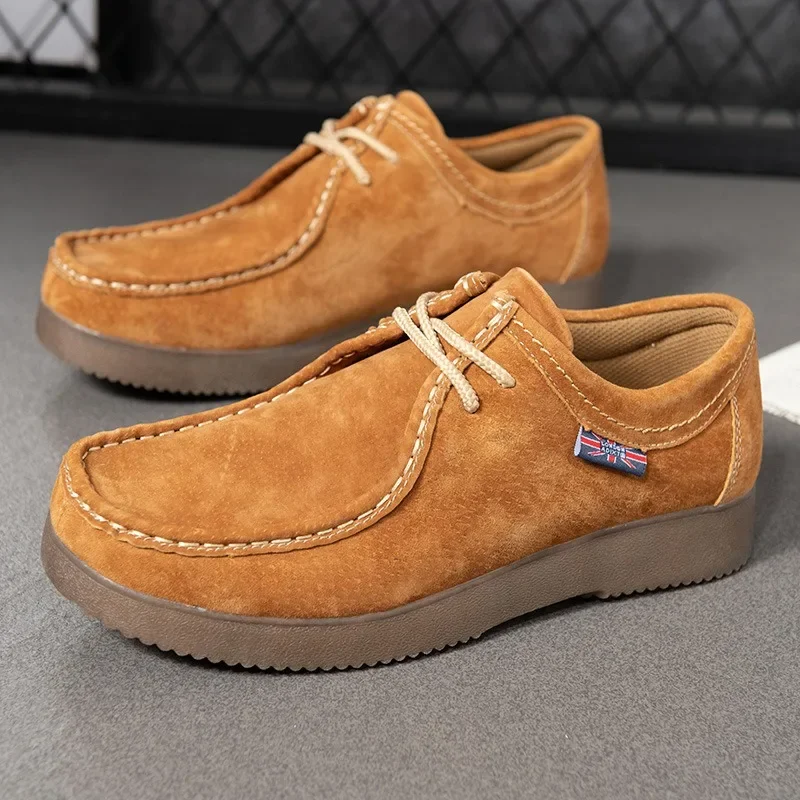 

2024New Men's Shoes High-quality Suede Leather Casual Shoe Lace-Up Platform Sneakers Men Soft Soled Driving Shoes Zapatos Hombre