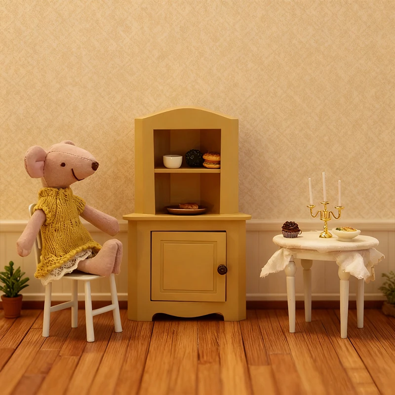 قطعة واحدة من خزانة الزاوية الخشبية المصغرة، تفاصيل واقعية، مثالية لديكور العطلات، مثالية لبيوت الدمى والمشاهد المصغرة #3