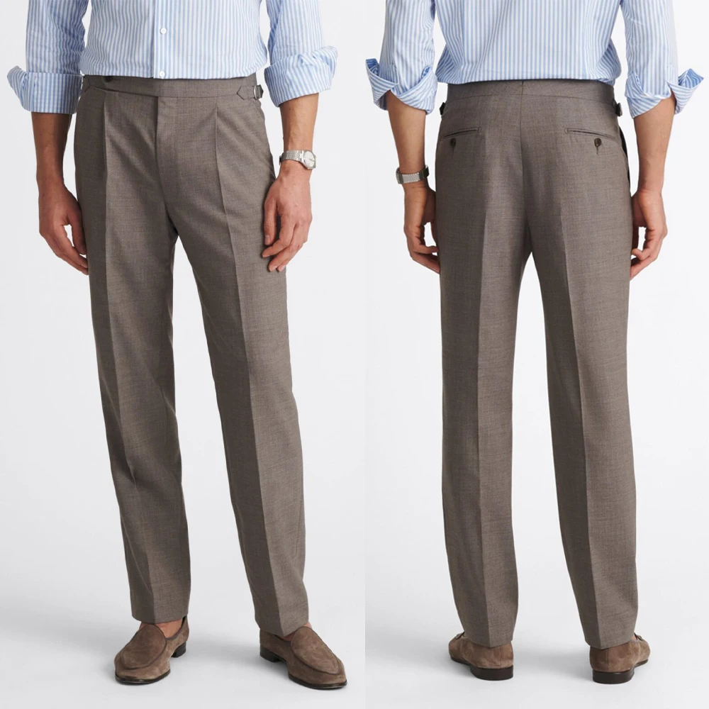 Summer Simple Men Pants One Button Flat Business Office Wear 1 Piece Customized Daily Trousers
