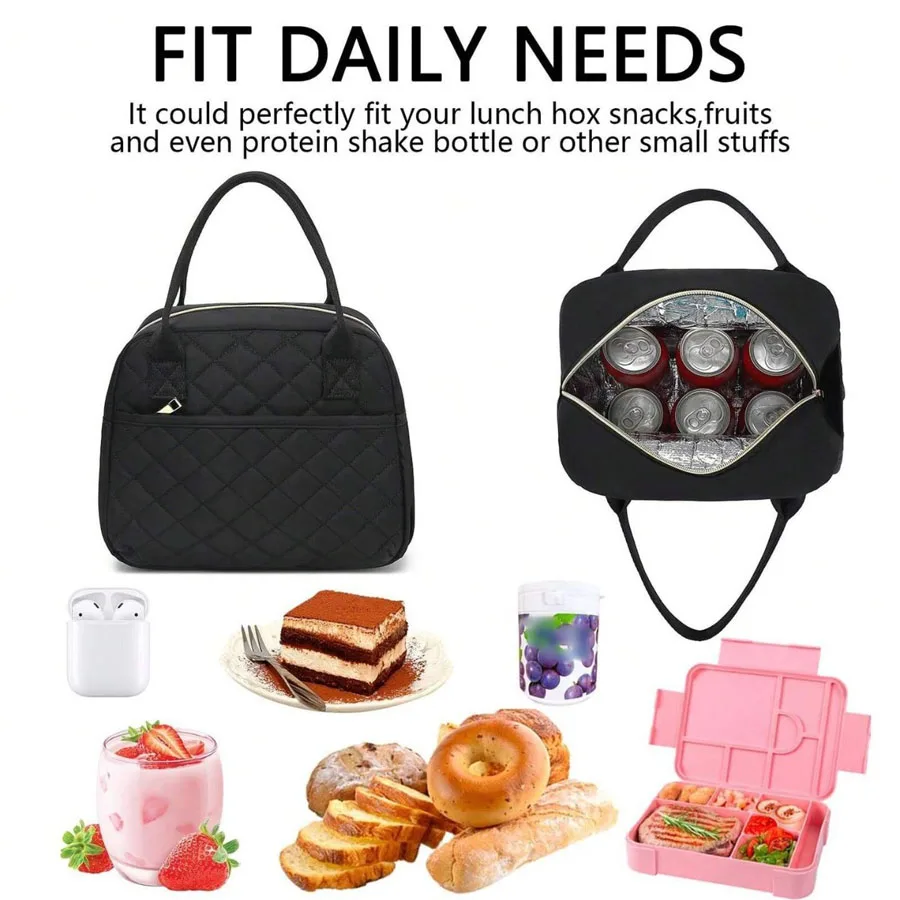 Women Insulated Lunch Box Tote Bag, Reusable Thermal Cooler Bag Keep Warm & Cold, Portable Handbag for Work School Camping