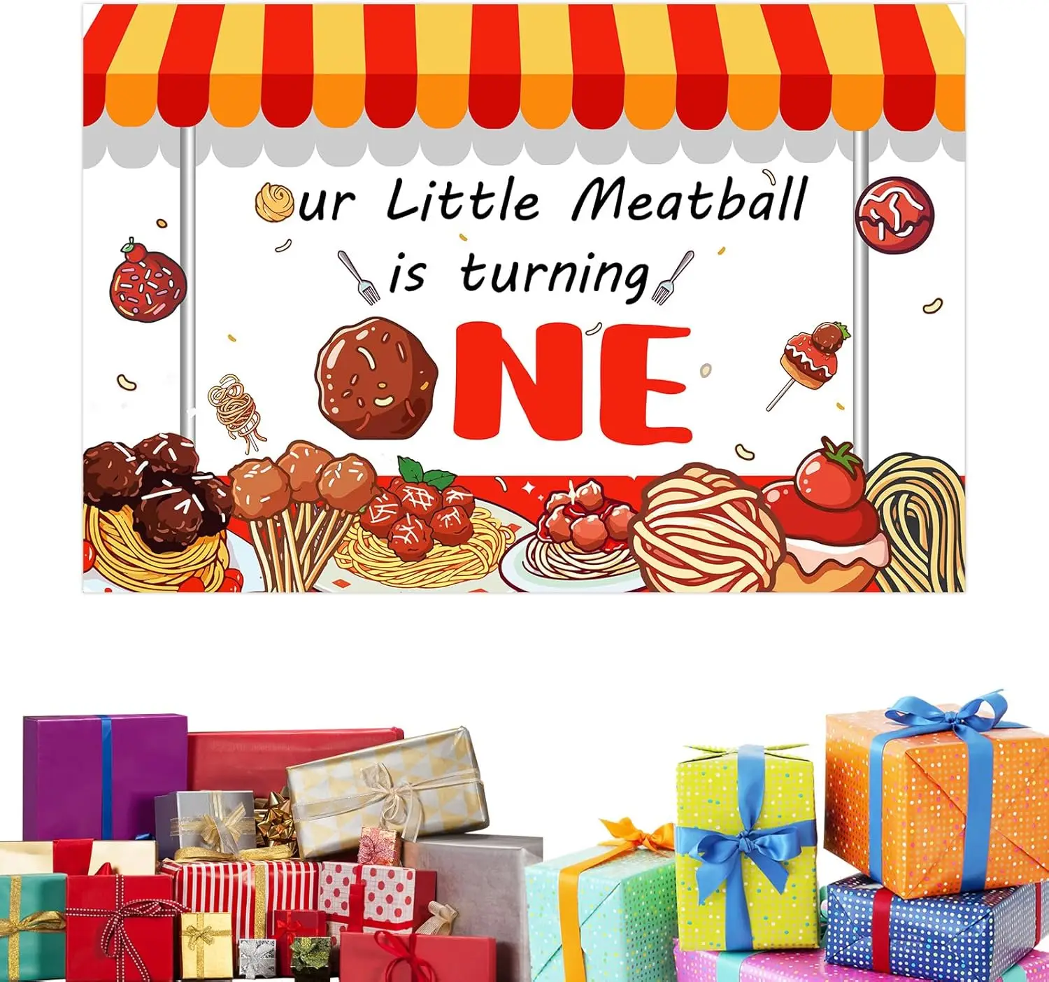 3x5ft Meatball Theme 1st Birthday Backdrop Our Little Meatball Is Turning One Bday Decorations Newborn One Year Party Supply