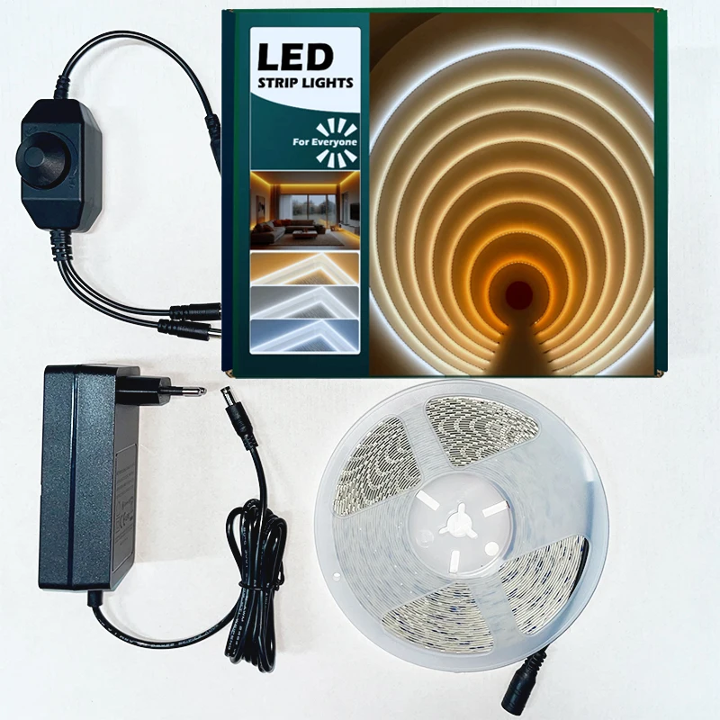 

Светодиодная лента 24В SMD2835, гибкая, с регулировкой яркости, белая и теплая белая, с адаптером питания