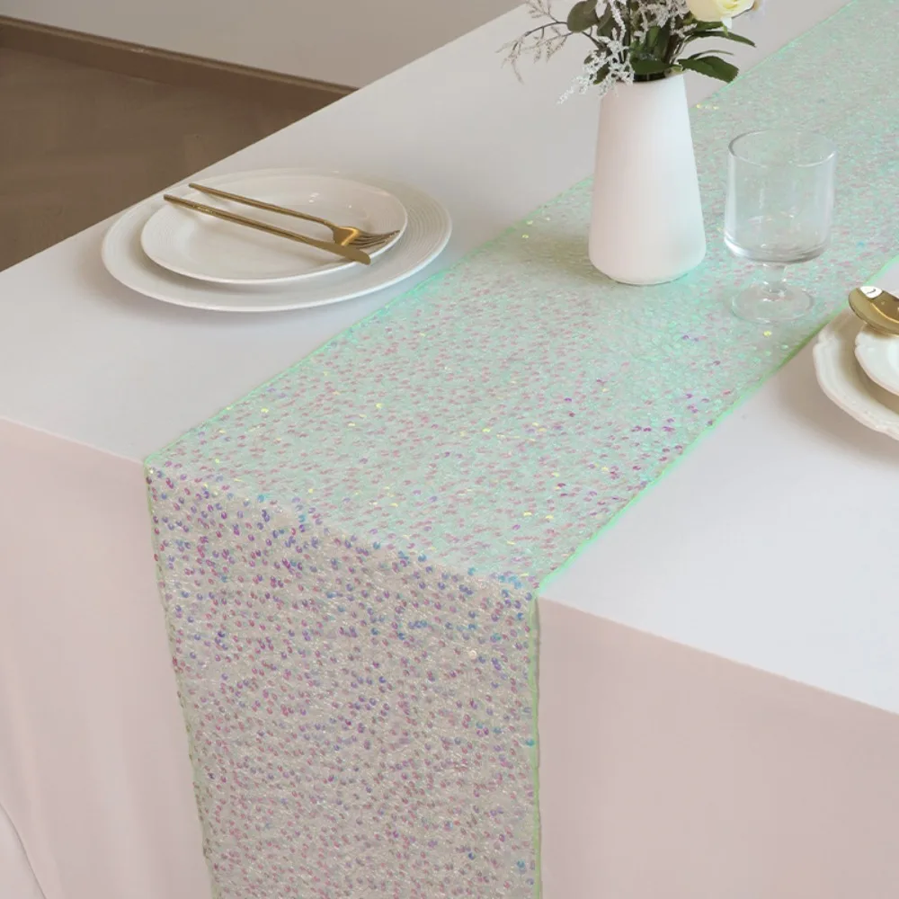 

Gorgeous Glitter Iridescent Sequin Table Runner Extended Romantic Table Cover Rectangular Lightweight Table Cloth Hotel