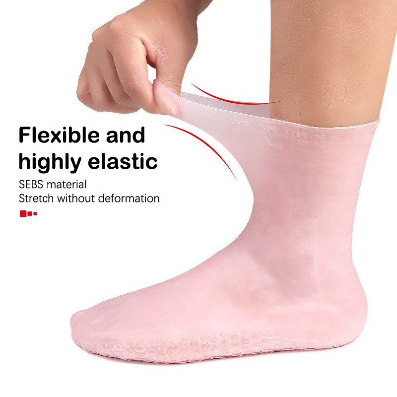 1pair Feet Care Long Gel Socks Moisturizing Silicone Gel Socks Foot Skin Care Hand Protectors Anti Cracking Spa Home Use