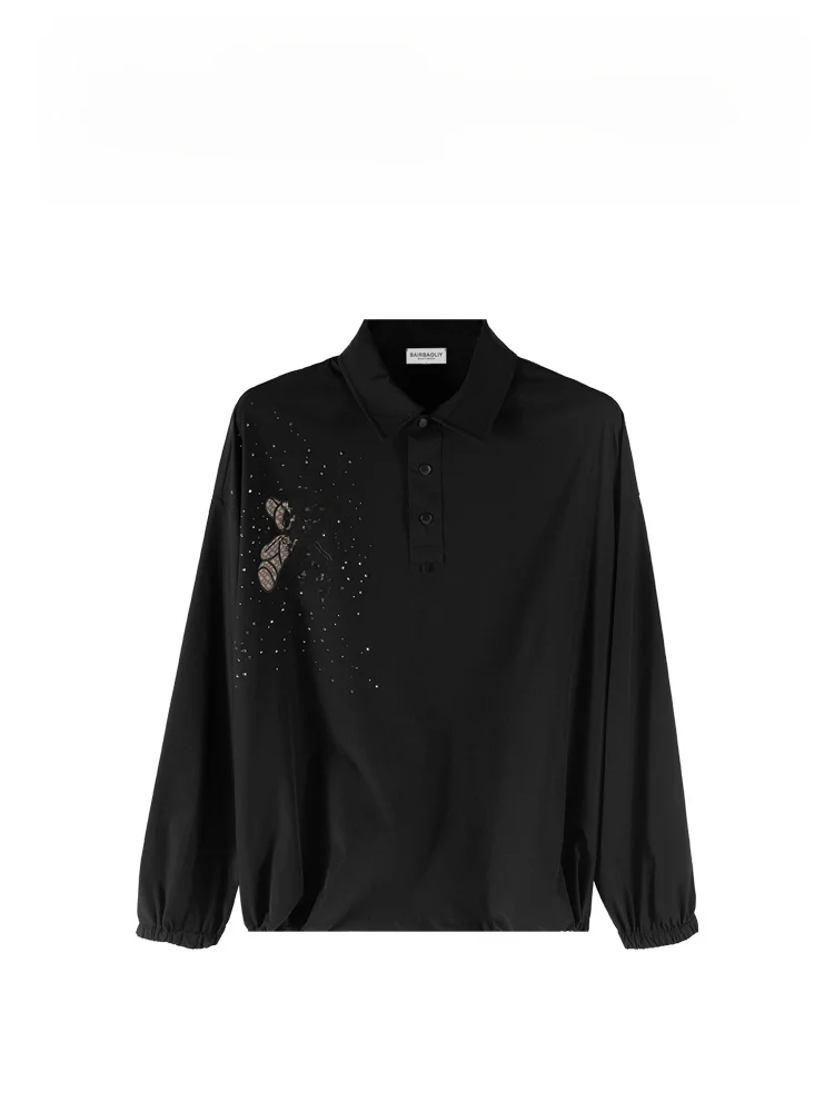 

BAIRBAOLIY Heavy Du Rhinestone irt Collaborative Bear Design Casual Spring Summer Men's Faion Top