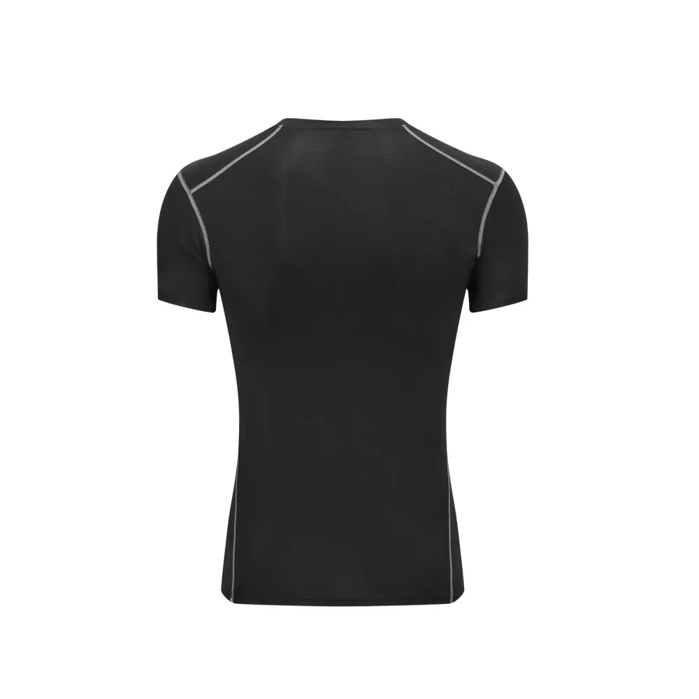 Men's Black Tight Short Sleeve T Shirt Compression Athletic Top for Running Workout Gym Fitness Bodybuilding Sportswear