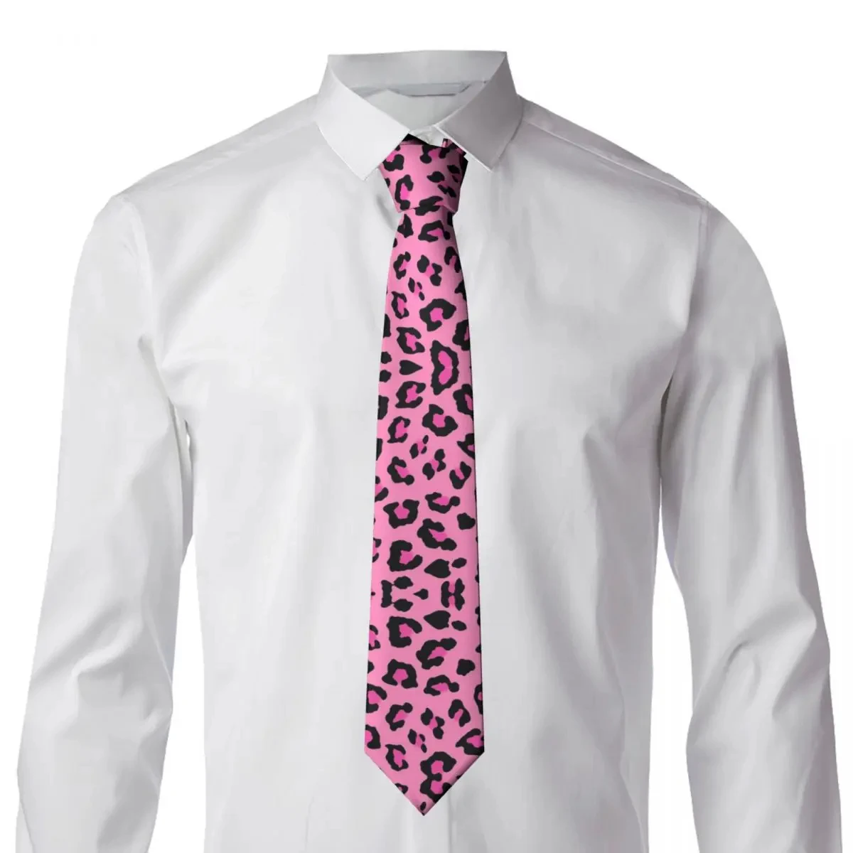 Corbata de seda de poliéster de 8cm para hombre, corbata delgada con estampado de leopardo rosa, accesorios de boda con personalidad