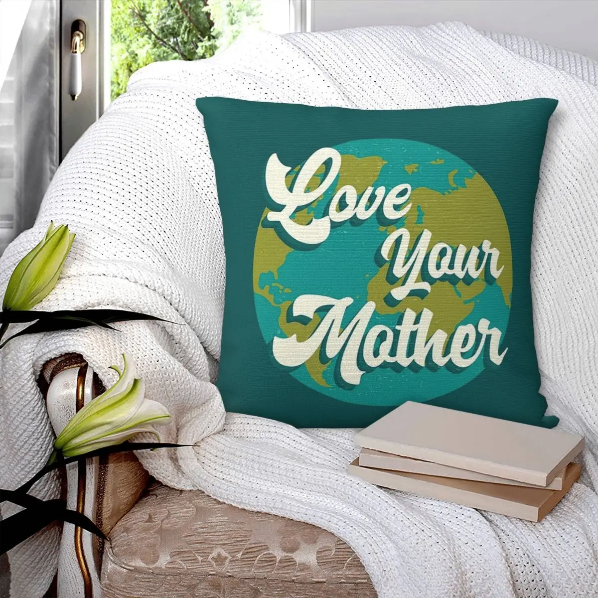 Climate Action Now Love Your Mother Square Pillowcase Pillow Cover Polyester Cushion Decor Comfort Throw Pillow for Home Car