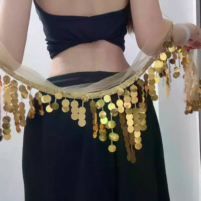 Modne cekiny, wysokiej jakości frędzle, łańcuszek na talię dla kobiet i dziewcząt, do tańca brzucha, jazzu, hip hopu, pasek, akcesoria do talii.