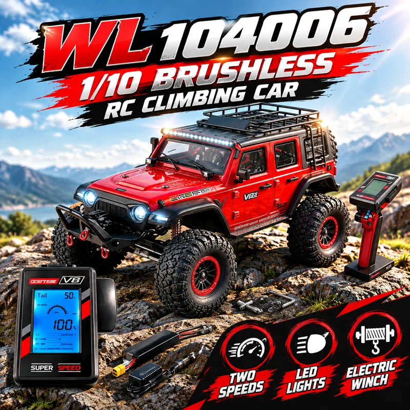 Hot WL 104006 1/10 Remote Control Electric 4WD Off-Road Climbing Vehicle Brushless RC Two-Speed Metal Armor With Light Model Toy