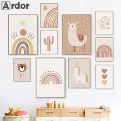 Affiche d'art mural arc-en-ciel soleil coeur Cactus ours alpaga peintures sur toile imprimé licorne affiches Boho image décor de chambre de bébé