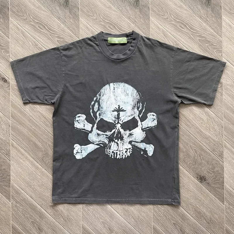 Vertabrae Cross Roads männliche und weibliche Instagram-Einflussern passendes Kurzarm-T-Shirt mit Totenkopf-Aufdruck