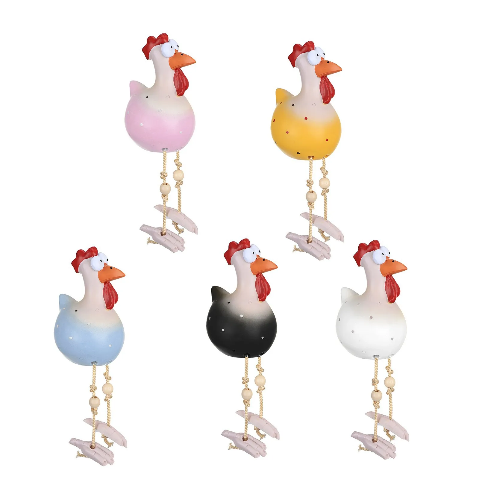 

Funny Big Eyed Chicken Statue Long Foot Hen Sculptures Garden Fence Art Supplies Wooden Stake Decoration Resin Crafts