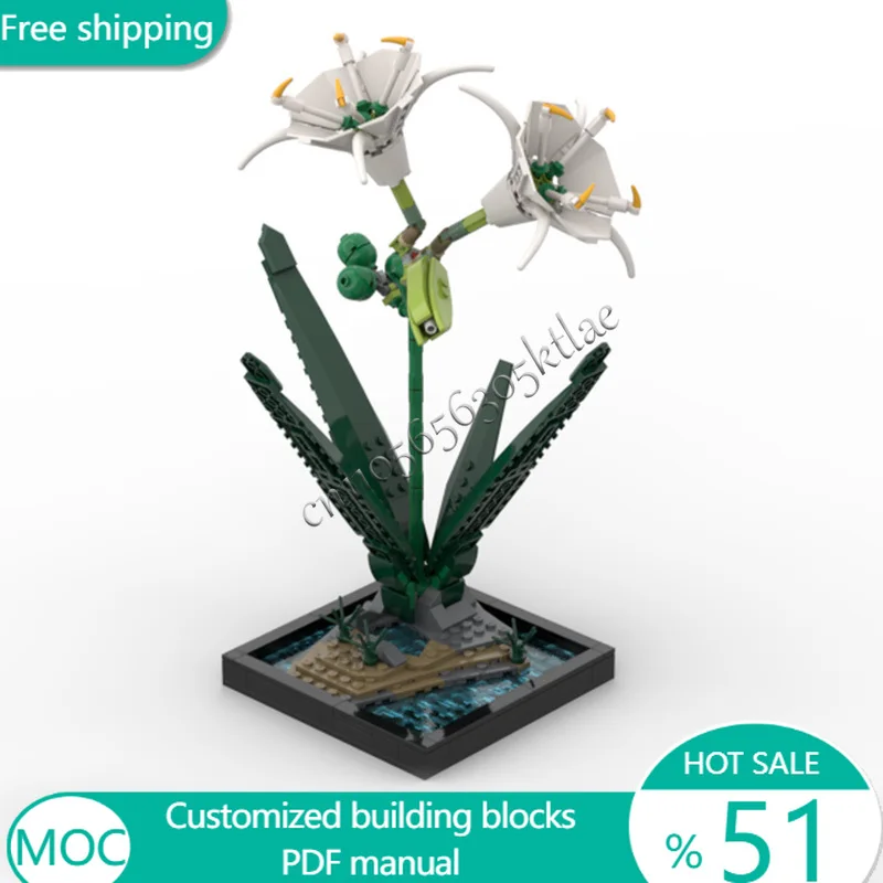 

438 PCS Flowers Cahaba Lily Hymenocallis Coronaria Botanical Style MOC Customize Modular Building Block DIY Toy Birthday Gift