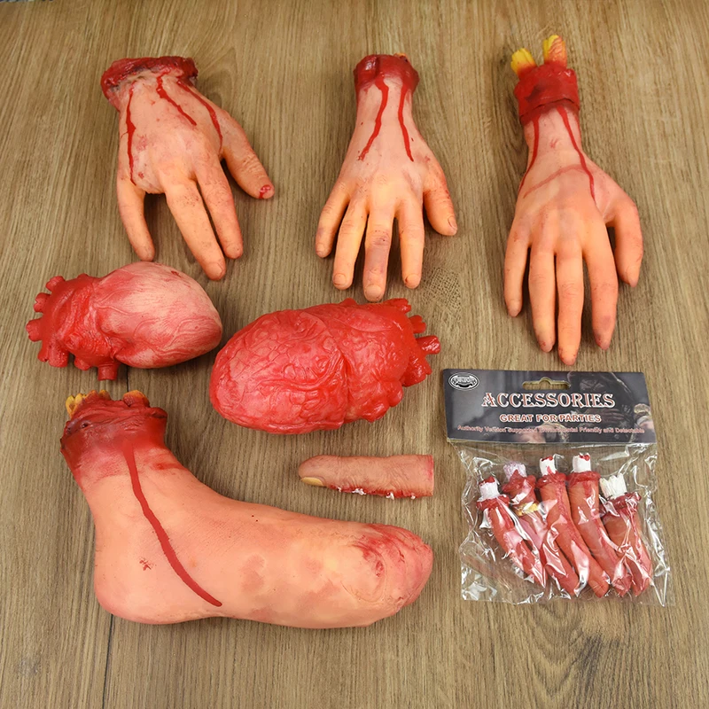 2024 Halloween Fake Human Arm Plastic Hands Foot Bloody Dead Body Parts Outdoor Haunted House Scary Props Halloween Decorations