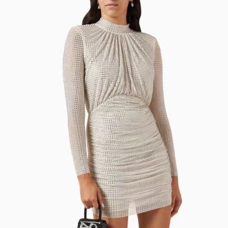 

Вечернее платье с длинными рукавами и юбкой-сеткой с эффектом утяжки на талии, в стиле Хепберн, для женщин, с блестящим эффектом «Звездная река»