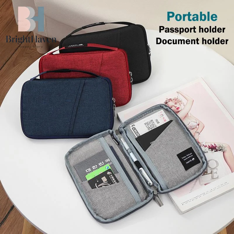 Waterproof Passport Holder Cover Case Multi-Function Passport Protective Cover Zipper Document Case Travel Wallet Accessories