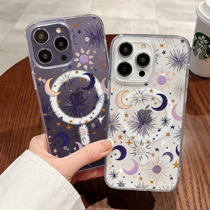 Romantic Sun Moon Stars Phone Case For iPhone 17 Pro Max 16 15 14 11 12 13 Pro Plus For Magsafe Shockproof Clear Silicone Funda view 6