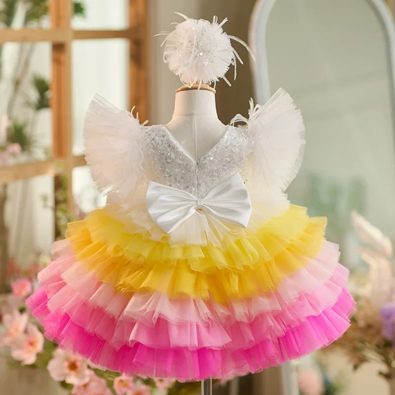 New White Flower Girl Dresses Tulle Sequin Top O Neck Girls Birthday Party Gown Baptism Christmas Dresses