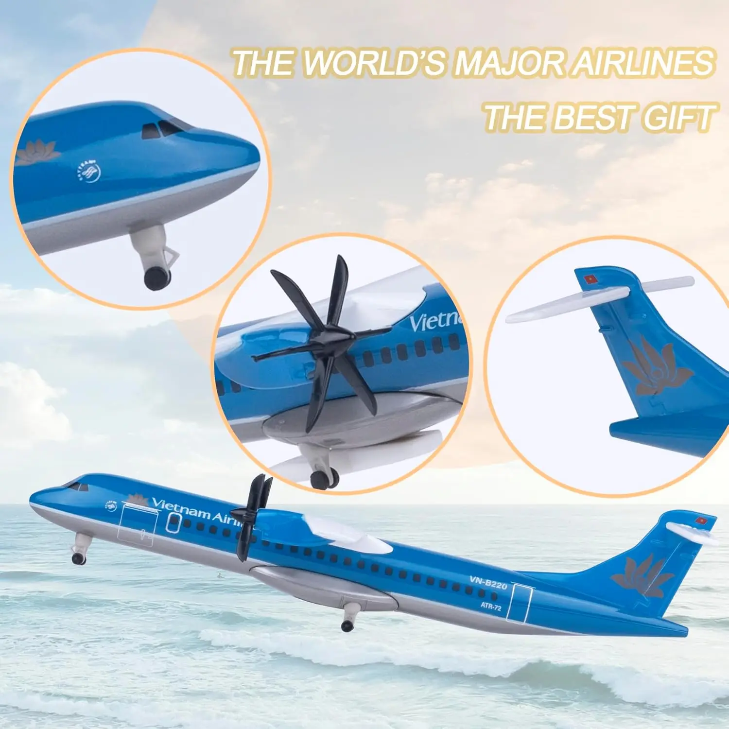 

Модель самолета ATR Airways (Вьетнам), 20 см, масштаб 1:400, из металлического сплава, статическая модель для детей, с подставкой и колесами