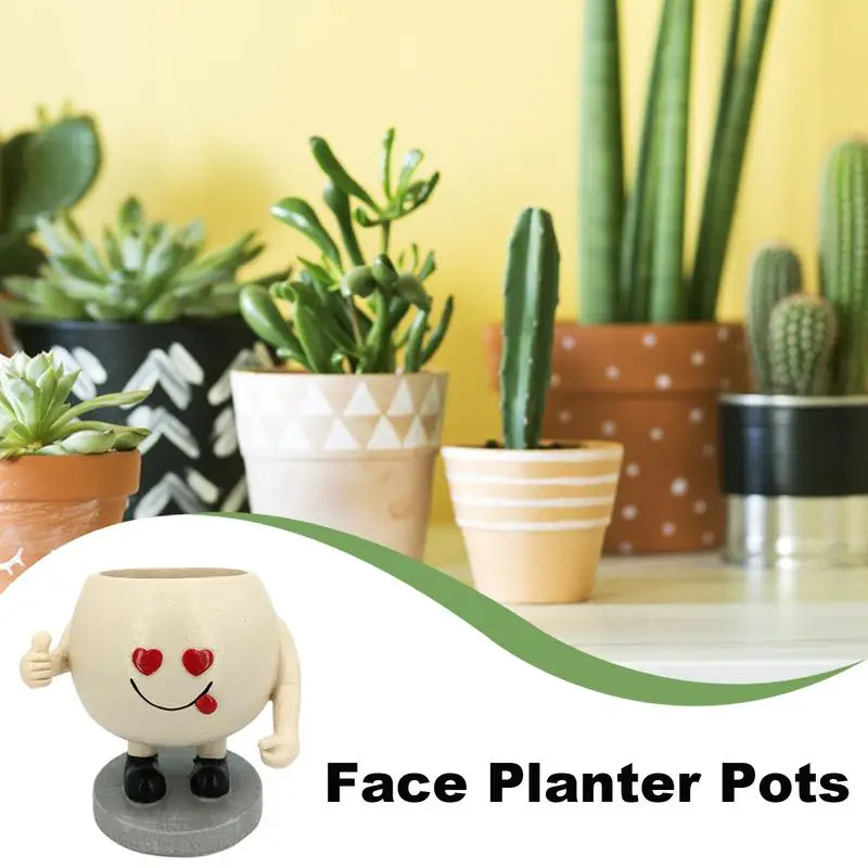 Happy Face Planter Resin Unique Thumb-up Flower Heads Pots Lovely Decorative Flower Planter With Drainage Hole For String Of