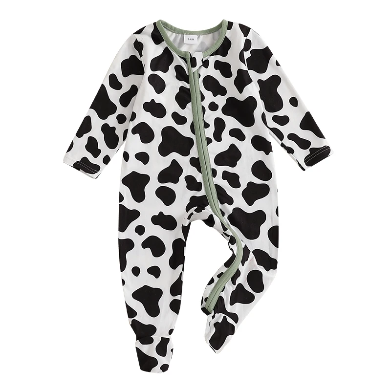 Infant Toddler Unisex Footed Pajamas with Cute Sheep Print Cozy Zipper Long Sleeve Jumpsuit for Sleep and Playwear