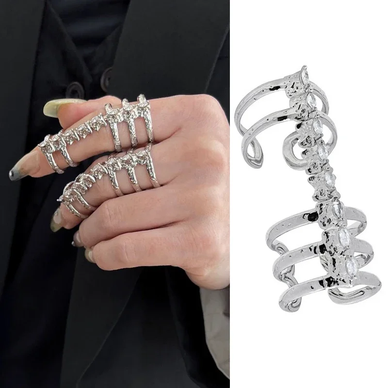 Cyberpunk Spinal Bone Adjustable Opening Ring Punk Movable Joint Gem Unisex Gothic Finger Ring Metal Jewelry Accessories