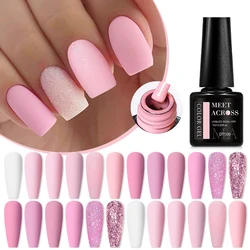 MEET ACROSS 7ml Pink Series Gel Nail Polish Glitter Colorful Summer Spring Semi-Permanent Nail Art Gel Varnish Nails Manicure