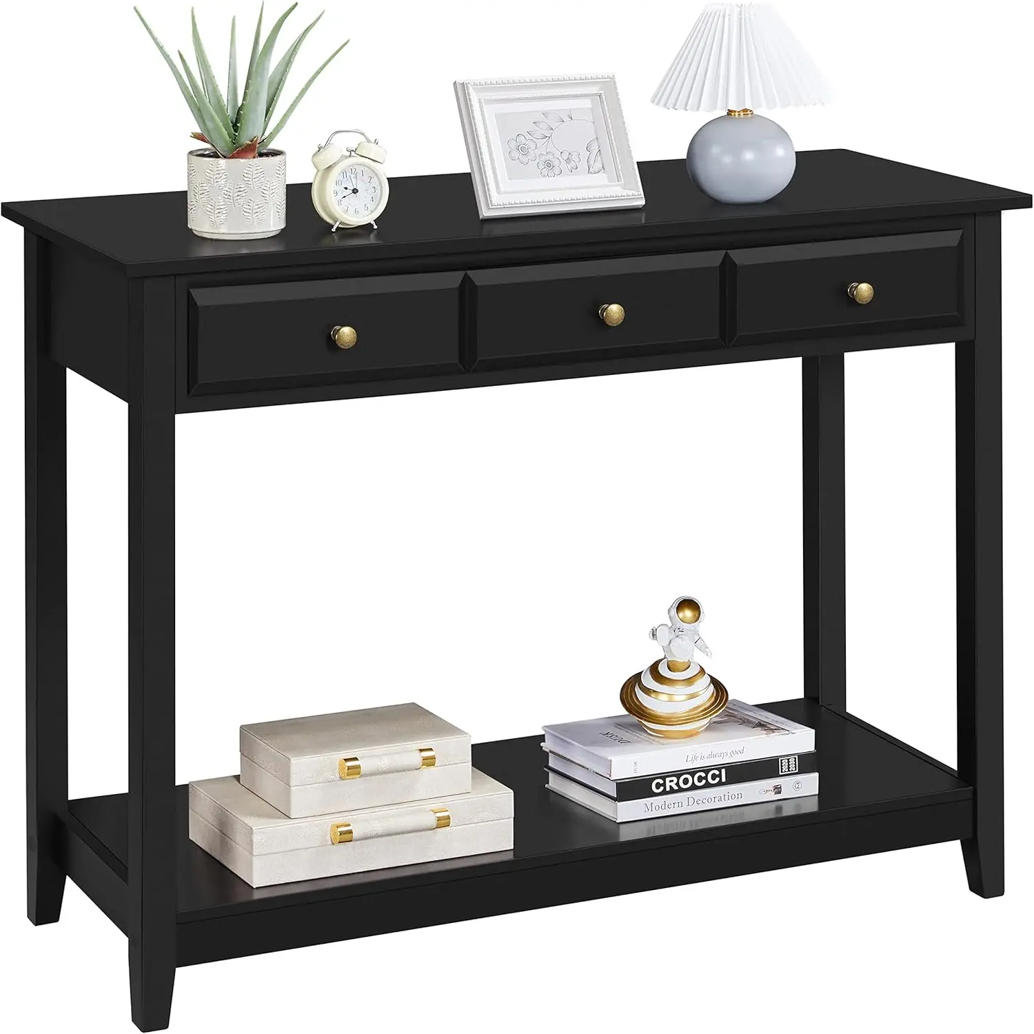 Console Table with 3 Drawers, Wood Entryway Table with Storage Shelf, Sofa Table Narrow Long for Living Room, Entryway