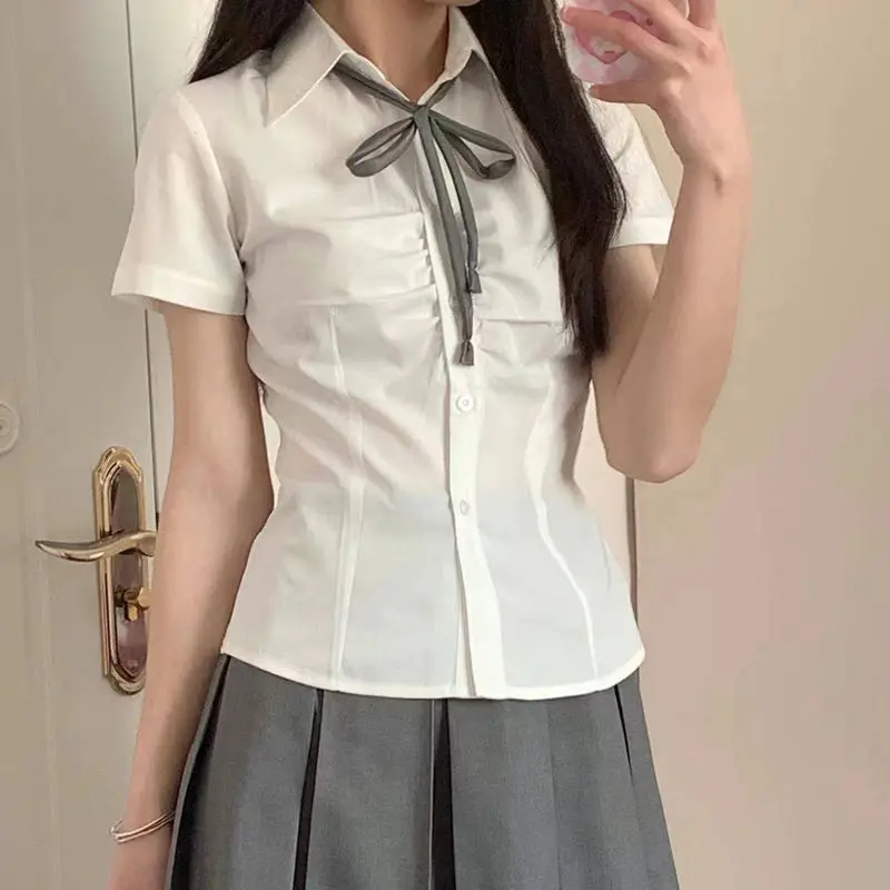 Camicie a maniche corte da donna Jacquard Patchwork Pintuck Camicia ampia Quotidiano Artistico Urbano Ol Lady Moderno Elegante