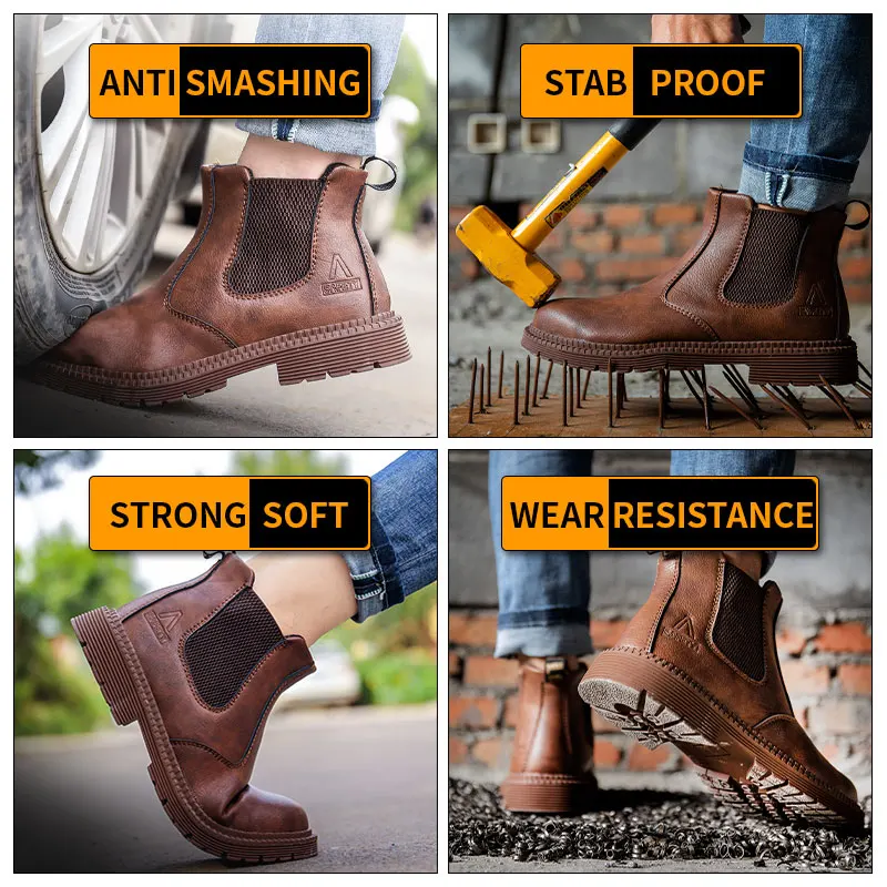 High Quality Water Proof Safety Work Shoes For Men Steel Leather Boots Male Footwear Indestructible Construction Work Shoes