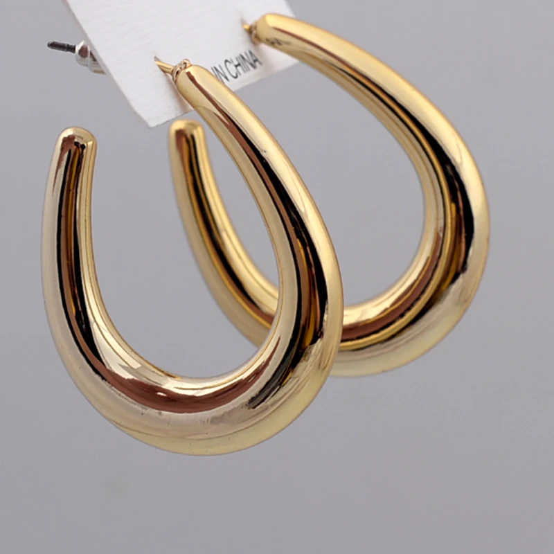 Women's Chunky Open Oval Dangle Earrings for Wedding Party European Vintage Golden Silver Color Geometry Punk Jewelry Gift