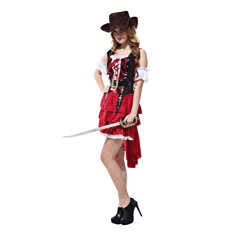 Female Caribbean Pirates Captain Costume Halloween Role Playing Cosplay Suit Gothic Fancy Woman Dress