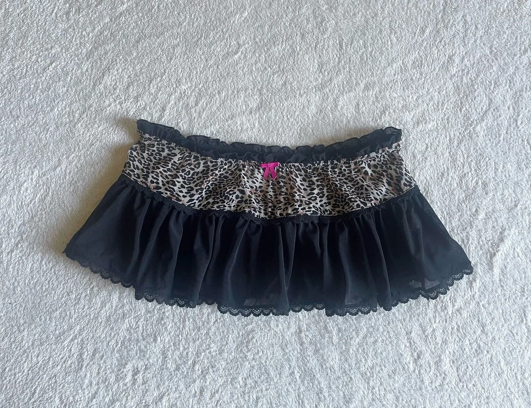 Nuevas subculturas moda High Street Retro Harajuku Sexy Hot Girl dulce Y2k encaje estampado de leopardo arco Slim-fit Mini faldas cortas emo