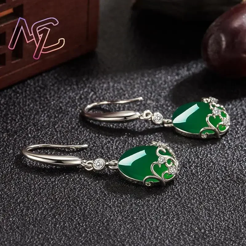 Natural Jade Agate Flower Earrings Carved Gemstone Real Jewelry Charm Talismans Stone Amulet Gifts for Women Lucky