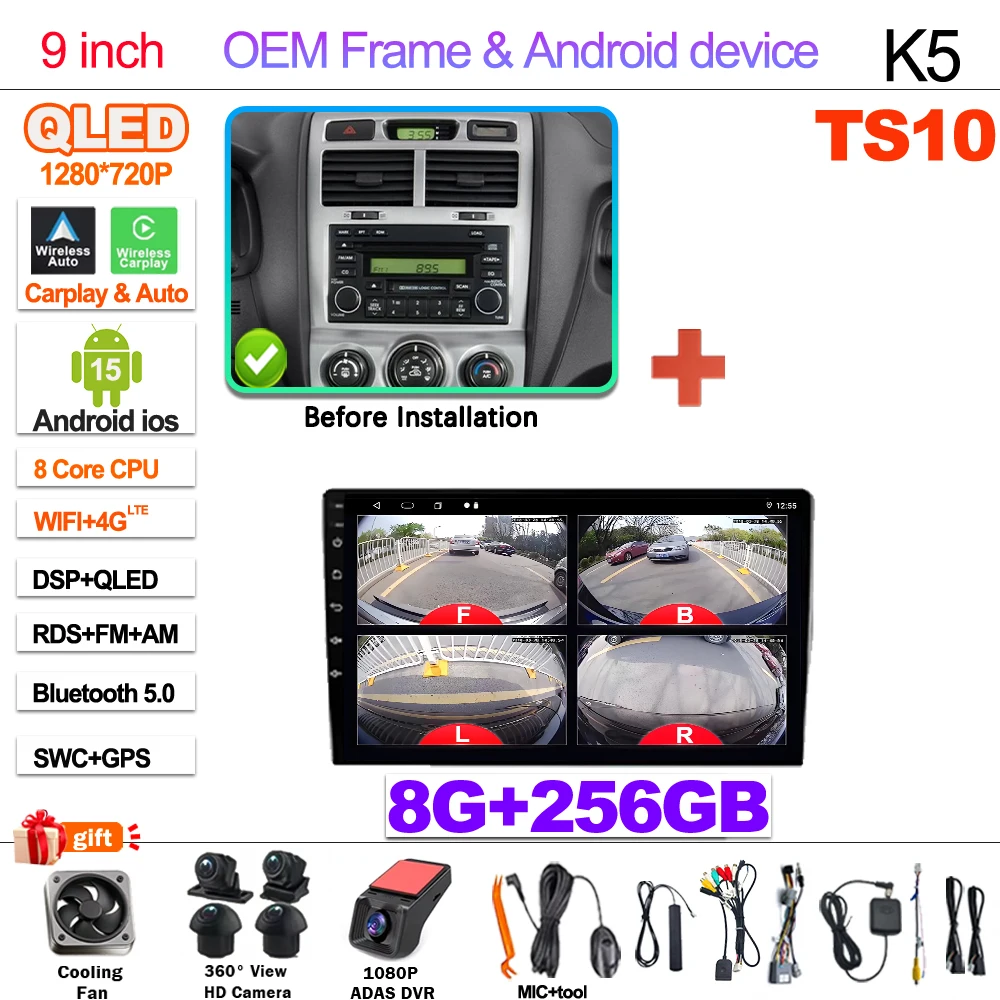 2Din Android 15 Voor Kia Sportage 2 2004-2010 Multimedia Speler Navigatie Carplay Stereo DVD Spiegel Link Stereo Head unit WIFI