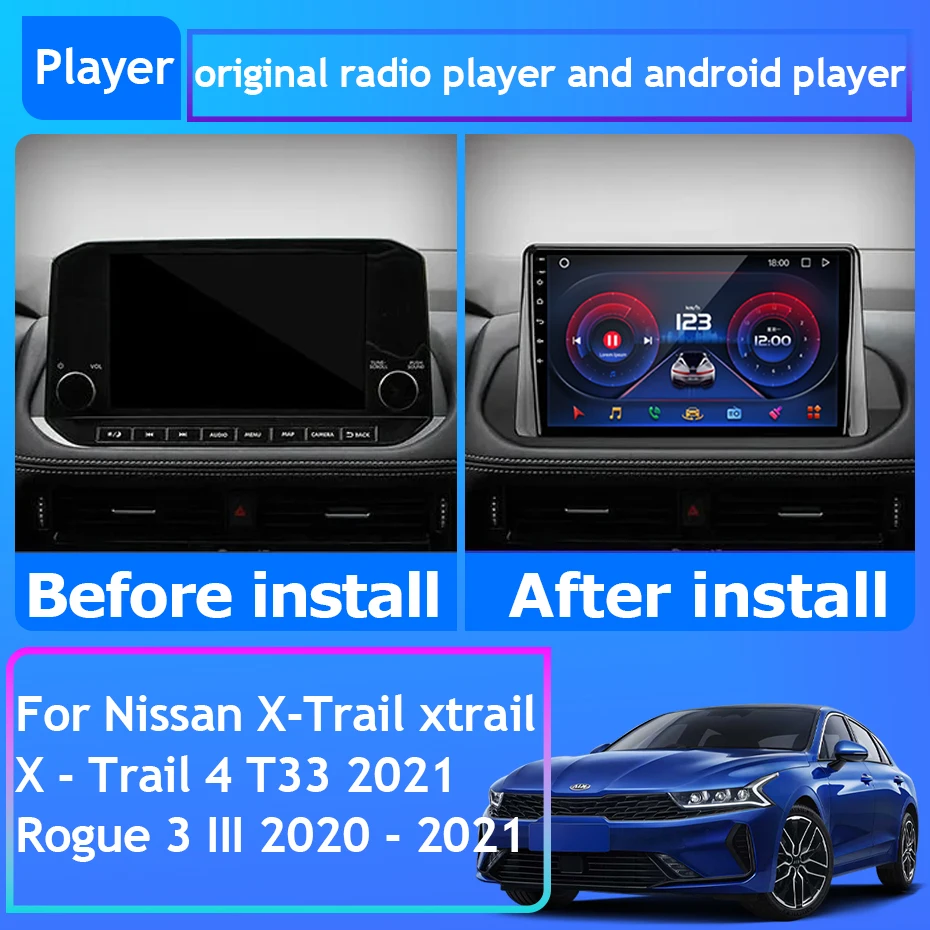 For Nissan X-Trail xtrail X - Trail 4 T33 2021 Rogue 3 III 2020 - 2021 Car Radio Carplay GPS Navigation Android Auto 5G