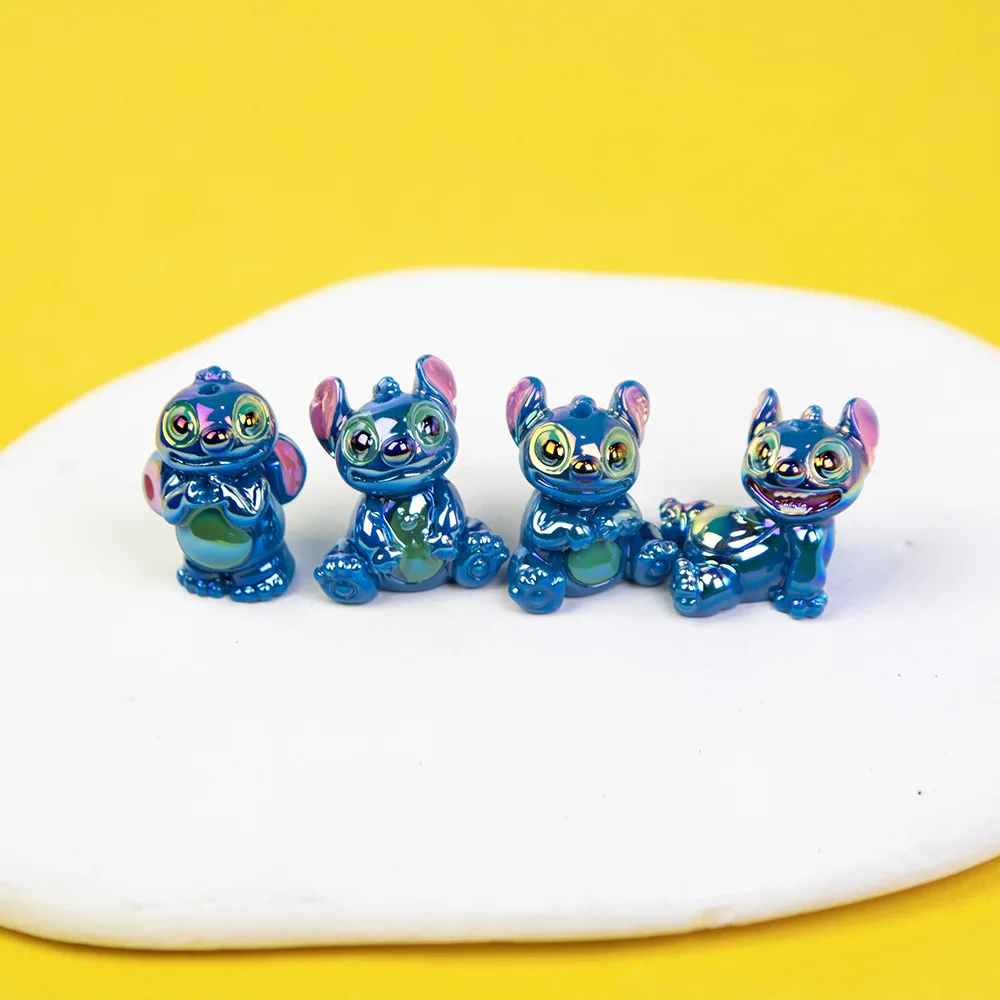 Disney Cartoon Stitch Toys Anime Action Resin Figure High Light Plating Through Hole Diy Car Hanging Accessories Charm Making