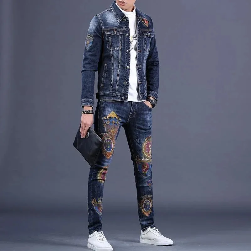 2025 Spring and Autumn New Men's Denim Suit Men's Fashion Brand Slim Fashion Pants Casual Jacket