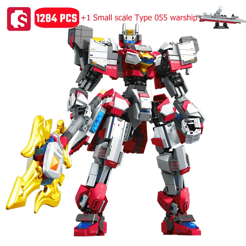 SEMBO God of War Transforming Mech Assemblage Building Blocks MOC Military Warship Warrior Robot Model Construction Set for Boys