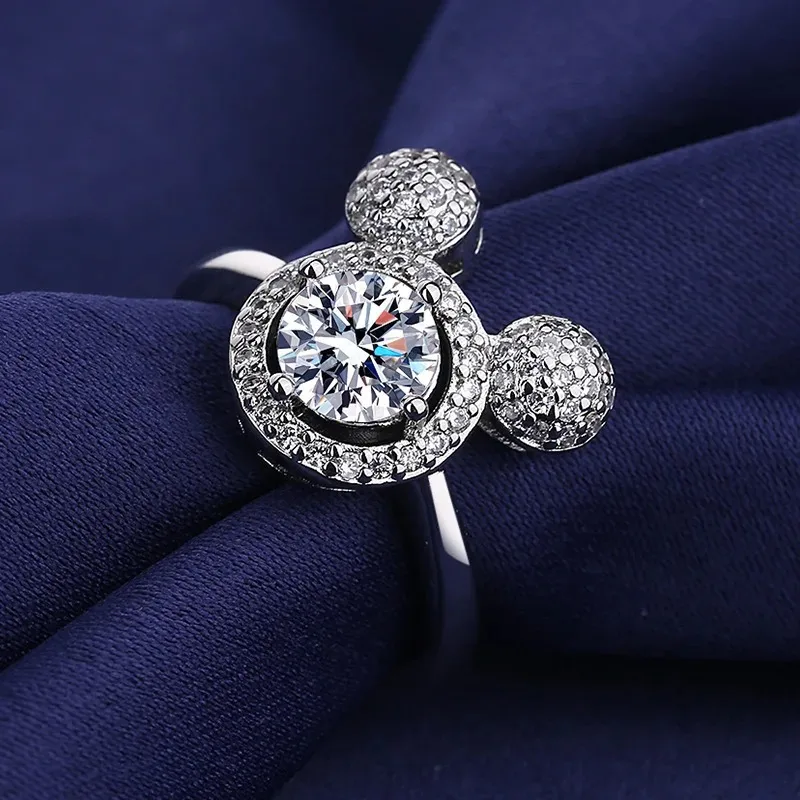 D color sparkling chic zircon ring couplewomen\'s ring starry gemstones, cute Mickey jewelry.