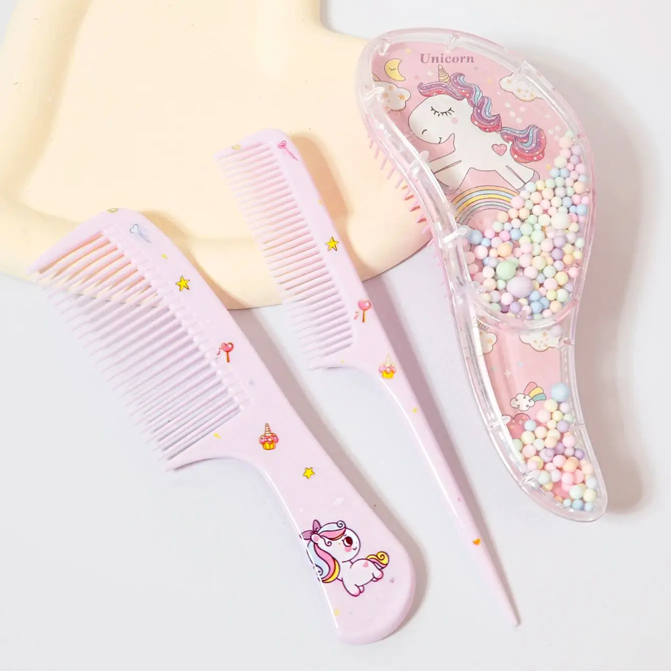 3-teiliges Cartoon-Kamm-Set, Nass- und Trockenanwendung, Haarstyling, geeignet für jede Haartyp, Geschenkset, speziell für Echthaarperücken – Detail 4