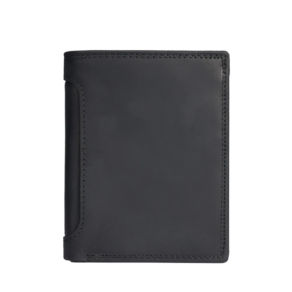 566 Retro Genuine Leather Crazy Horse Leather Men's Three Fold Card Bag Short Cowhide Men's Wallet