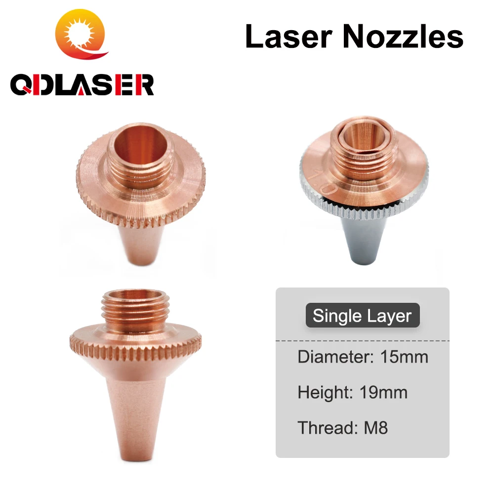 QDLASER 3D Single & Double Layer Laser Nozzle M8 Dia.15mm Height 19mm 3D Cutting Nozzle For Raytools 3D BT240S BM109