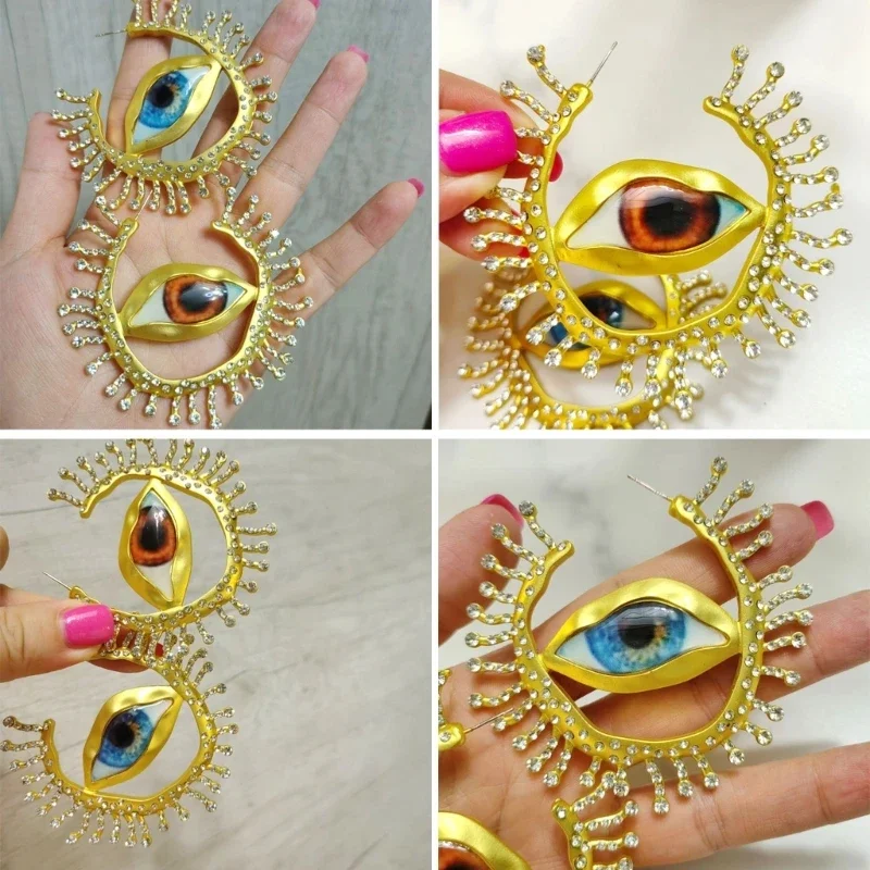 Asymmetrical Alien Pupil Ear Rings Exaggerate Circular Earwear Vintage Blue Eye Ear Pendant Big Hoop Earring for Women