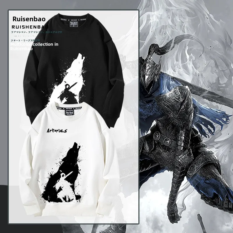 

k Souls Altarius Abyss Walker Wolf eat Sword round Ne Sweatirt Spring Autumn Men Loose Fit Comfortable Cotton Blend
