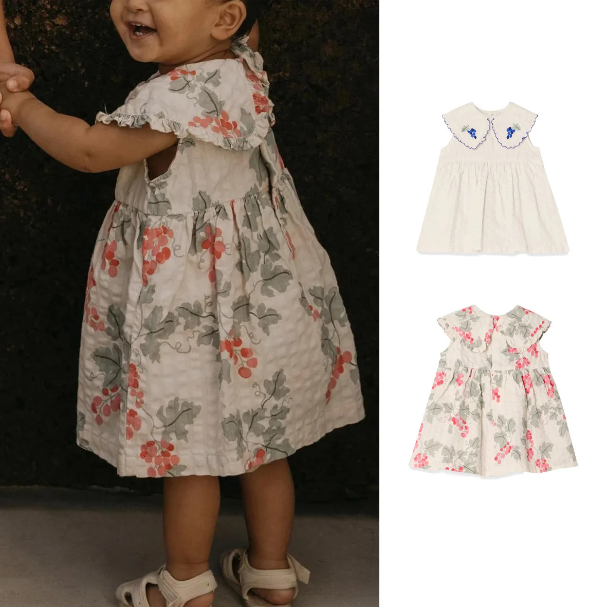 

2025 Summer New Nordic Girls Grape Embroidered Dress Fashion Trend Little Girl Skirt